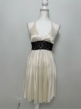 Taboo Ivory Halter Mini Dress with Black Lace Waist